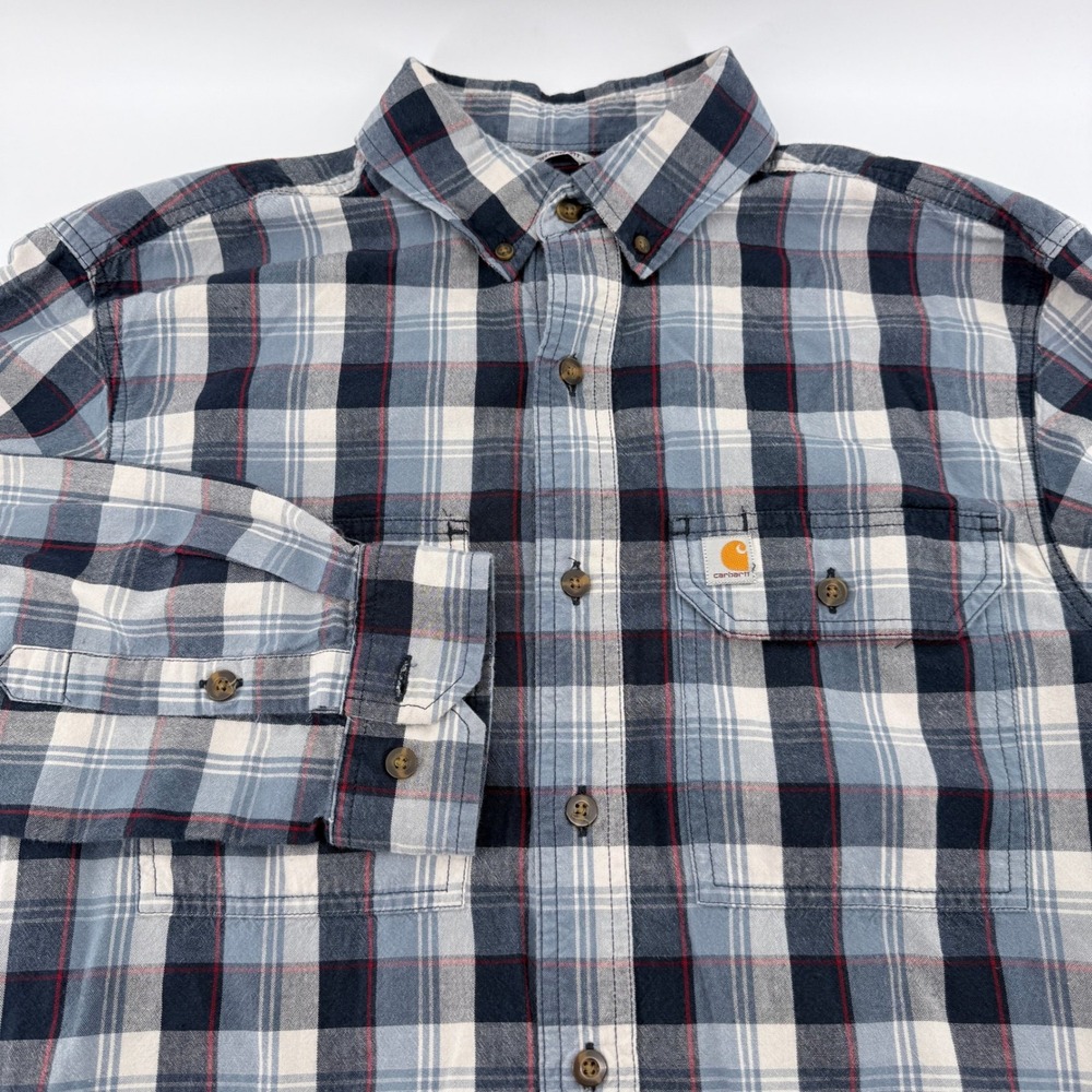 Carhartt Relaxed Fit Long Sleeve Button Down Shirt Mens M Plaid Blue Gray Red